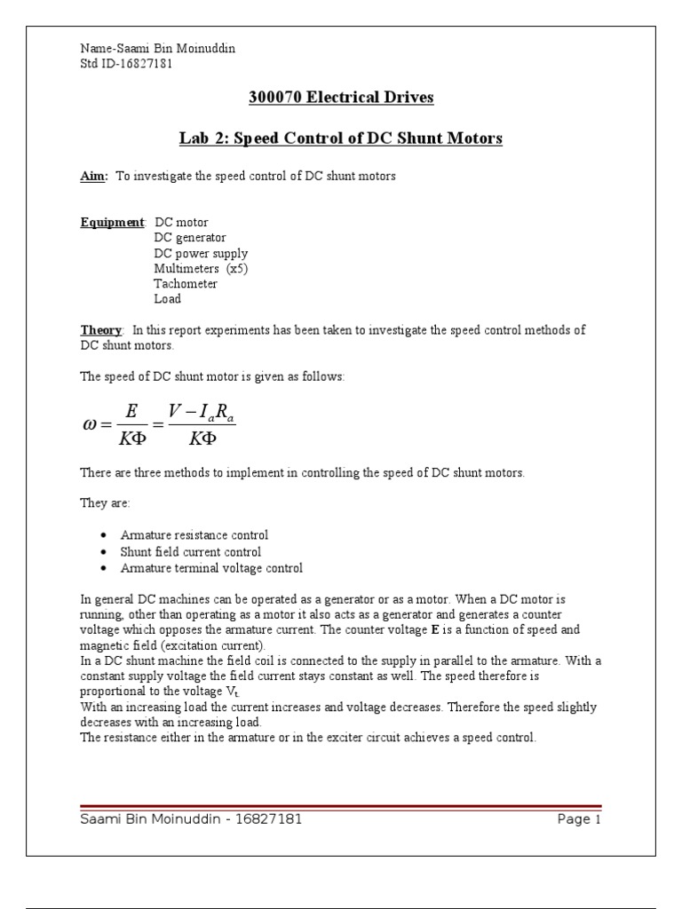 DC Shunt Motor Speed Control Methods | PDF | Electric Generator | Power ...