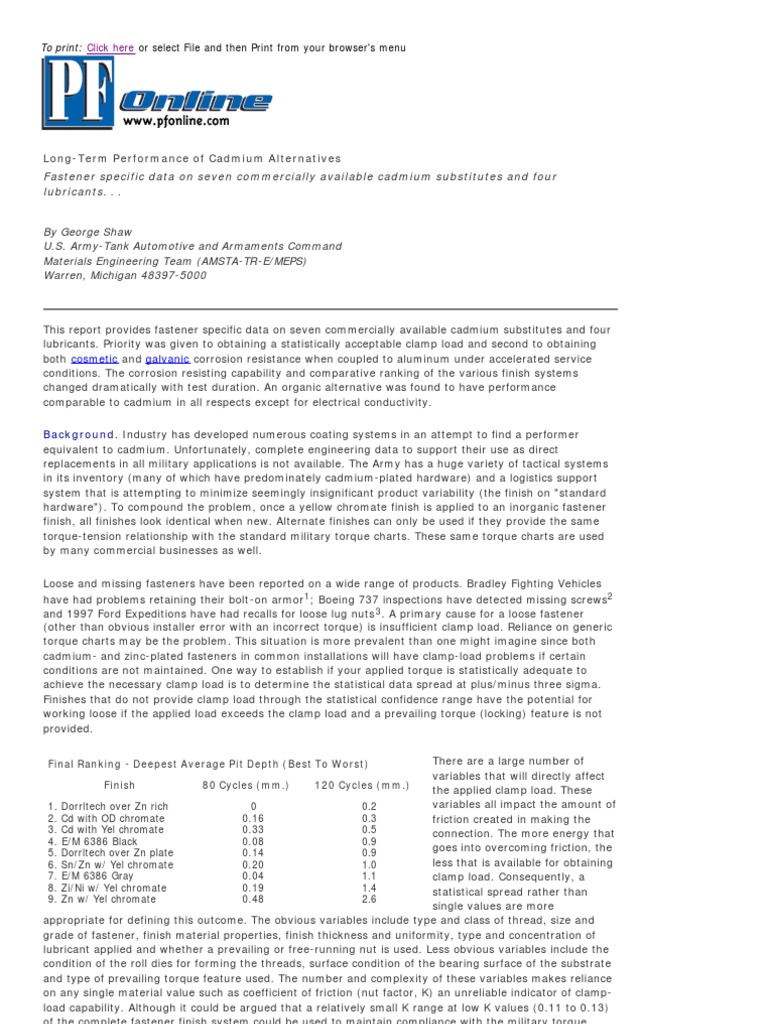 LongTerm Performance of Cadmium Alternatives PDF Corrosion Nut