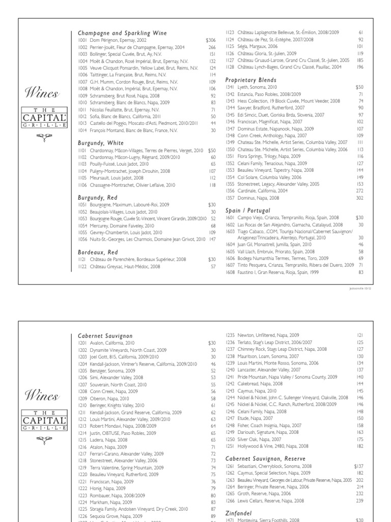 Capital Grille Wine List