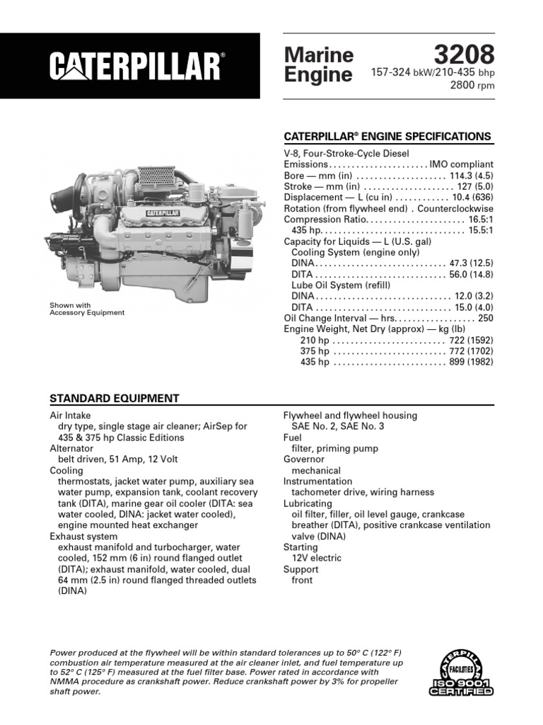 Spec Sheets - Cat 3208 Propulsion | Horsepower | Motor Oil