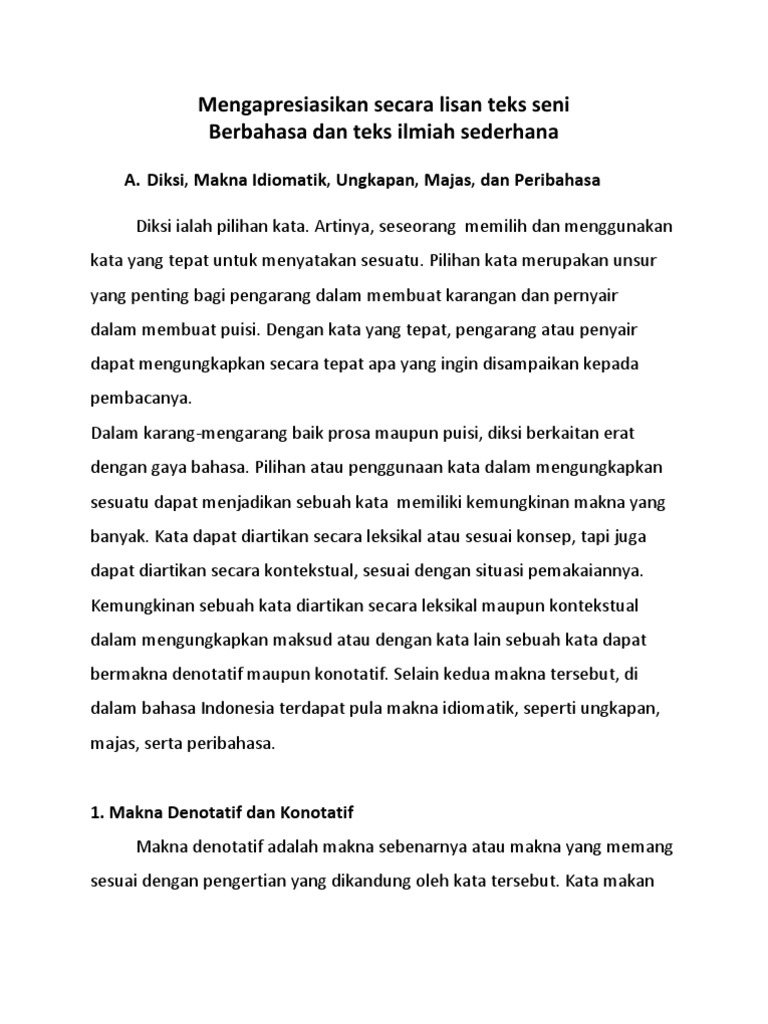 Mengapresiasikan Secara Lisan Teks Seni