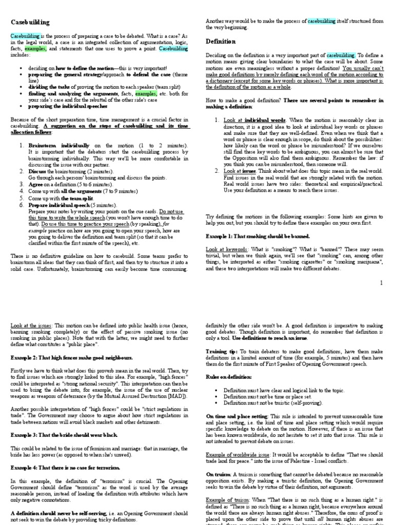 Case Building Examples PDF Definition Argument