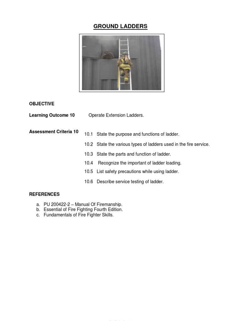 Firefighter Ladder Parts and Safety Guide | PDF | Stairs | Firefighter