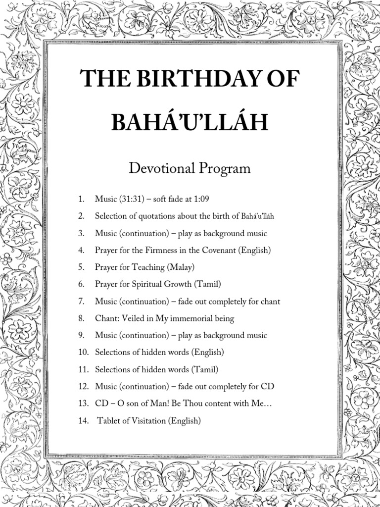 Birthday of Baha'u'llah Devotional Bahá'í Faith Religious Faiths