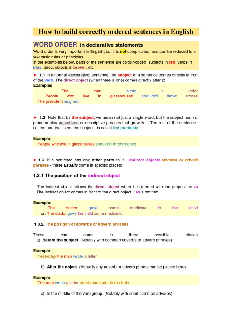 English Sentence Structure | PDF | Adverb | Object (Grammar)