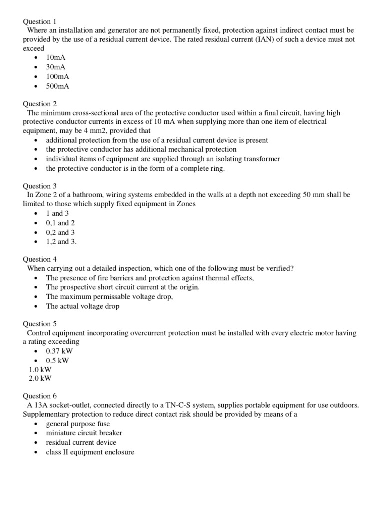 NEC Exam Questions and Answers | PDF | Fuse (Electrical) | Ac Power ...