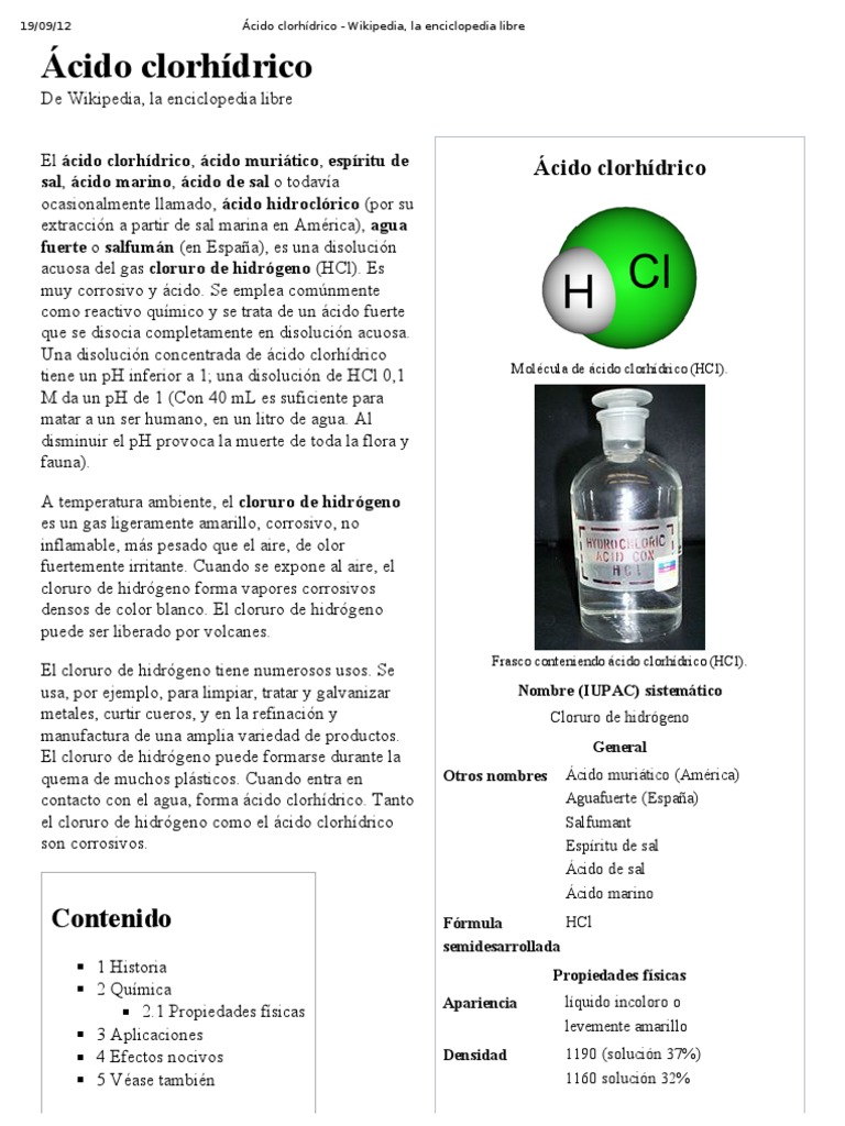 Ácido clorhídrico Wikipedia, la enciclopedia libre