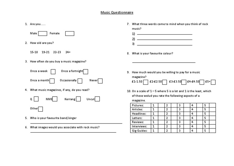 Rock Music Questionnaire Survey | PDF | Art