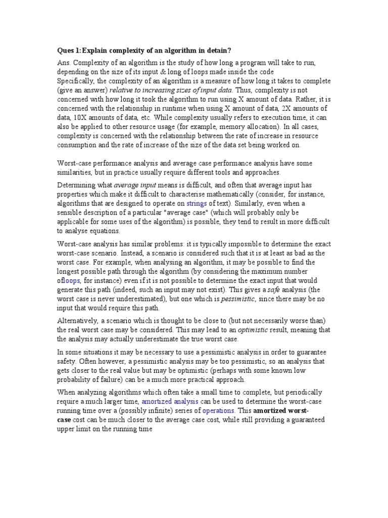 Ques 1:explain Complexity of An Algorithm in Detain?: Strings | PDF ...