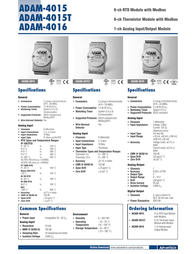 Adam-4015 DS | PDF | Analog Signal | Electrical Connector
