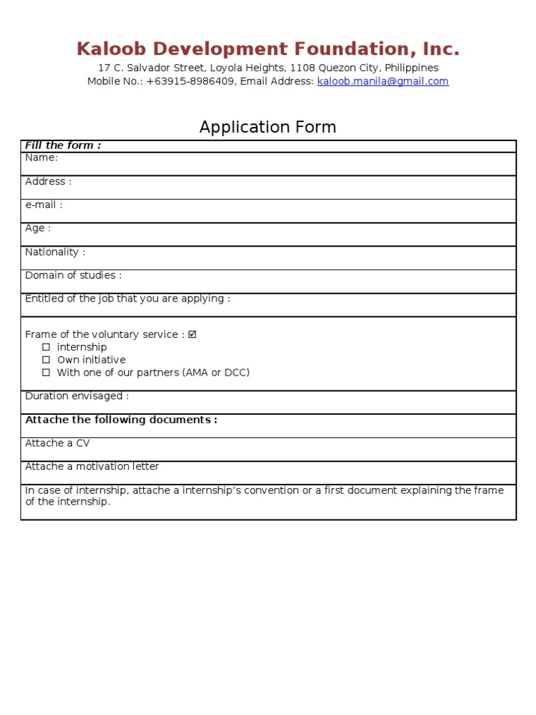 Kaloob Development Foundation Application Form | PDF