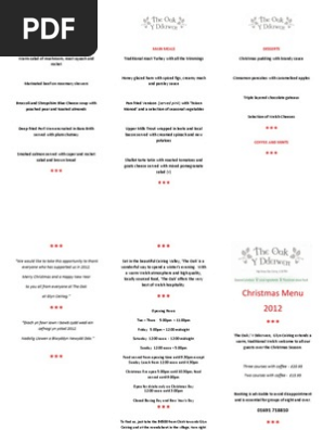 The Oak Christmas Menu 2012