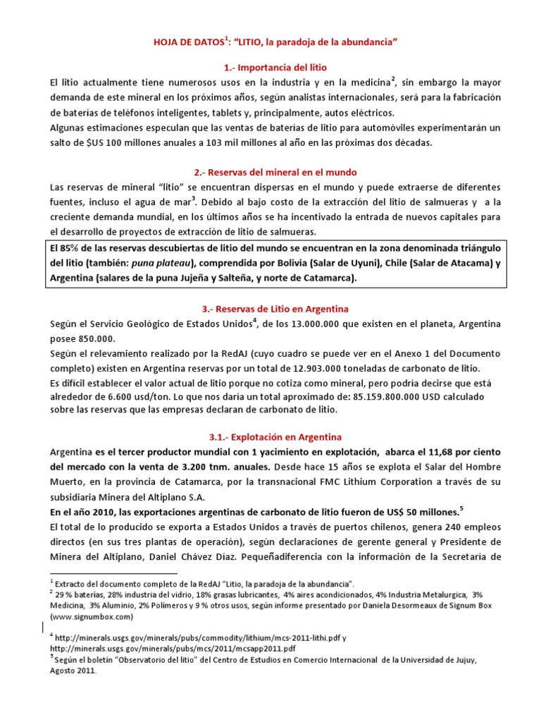Litio en Argentina: reservas y desafíos | PDF | Litio | Minería