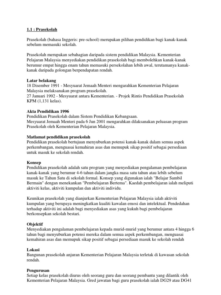 Latarbelakang Prasekolah Pdf