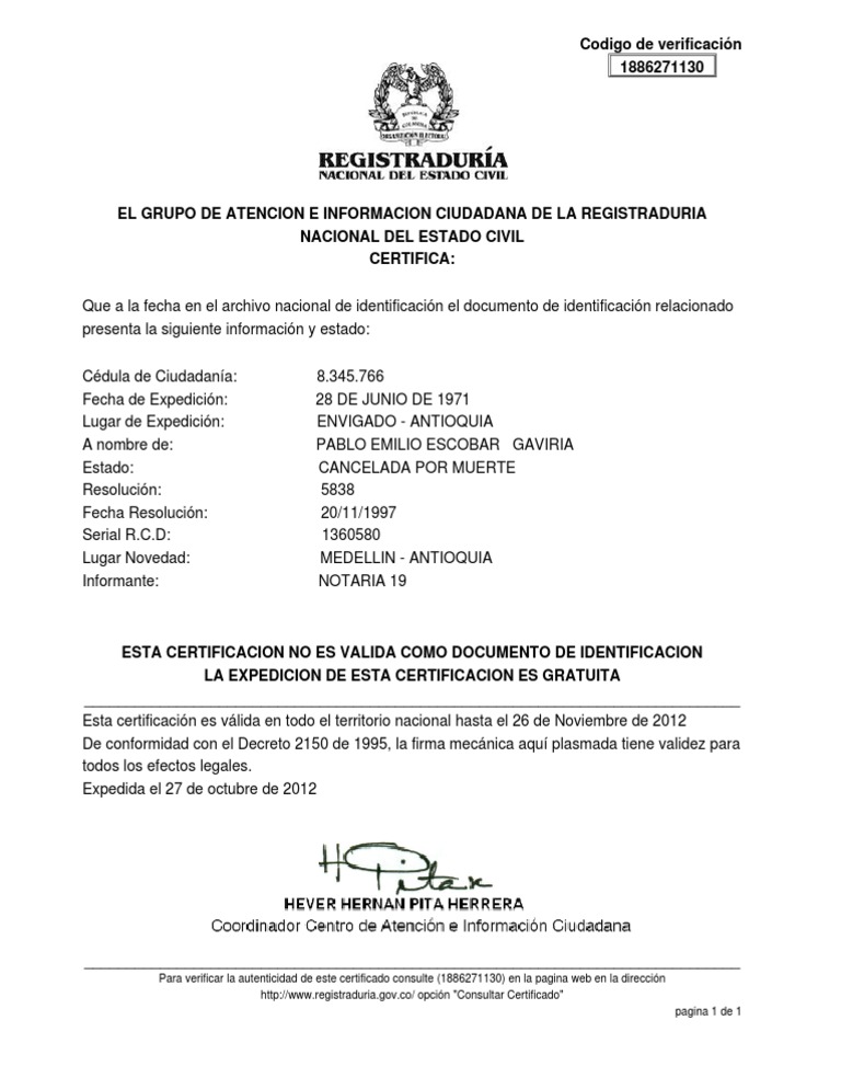 Certificado de la Cédula de Ciudadanía