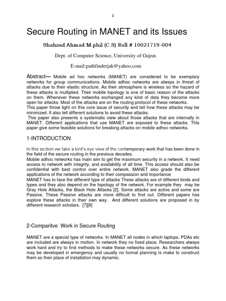 Secure Routing Challenges in MANETs | PDF | Wireless Ad Hoc Network ...