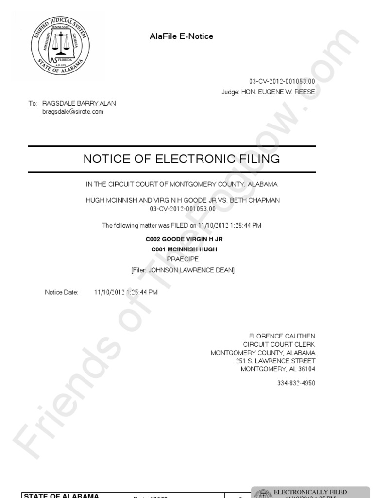 AL 20121110 McInnish Goode V Chapman Praecipe PDF Virginia