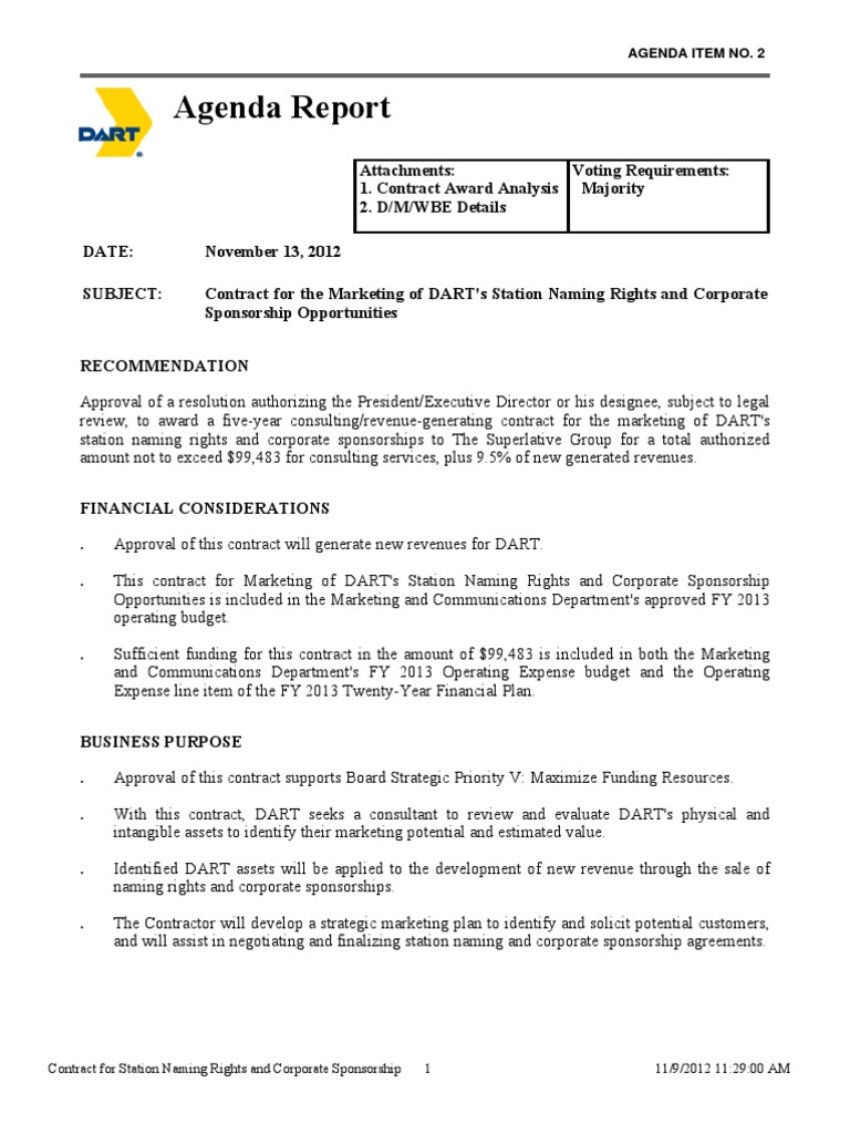 Naming Rights Contract Analysis | PDF | Request For Proposal | Marketing