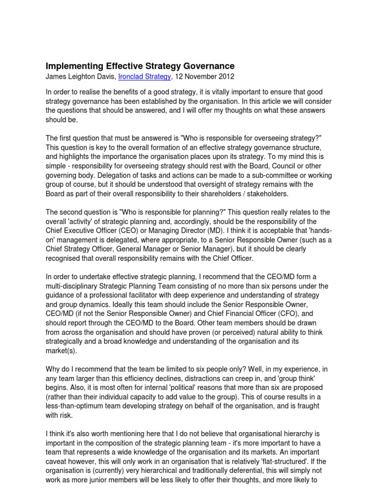 Effective Strategy Governance Guide | PDF | Chief Executive Officer ...