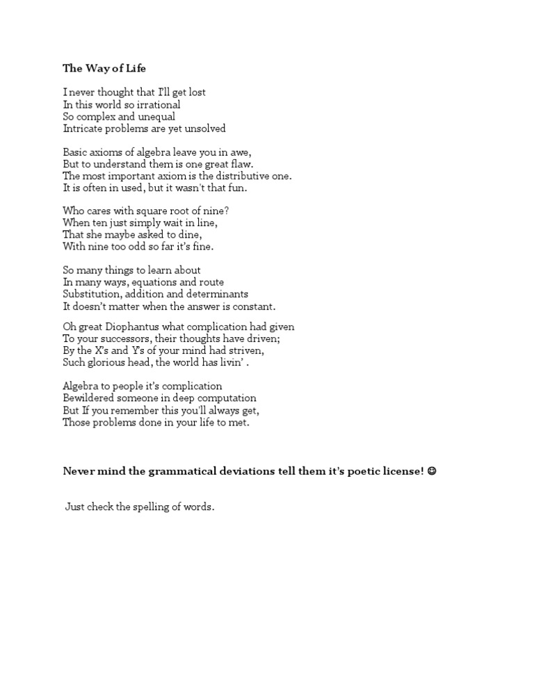 Exploring Life Through Algebraic Poetry | PDF