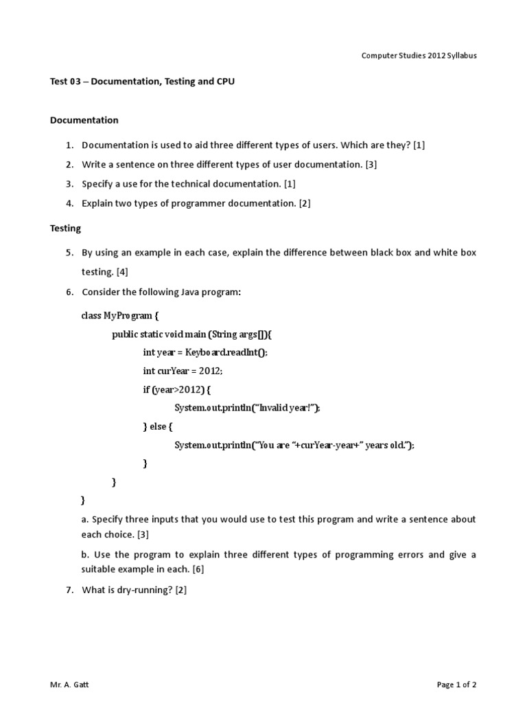 T03 - Documentation, Testing and CPU | PDF