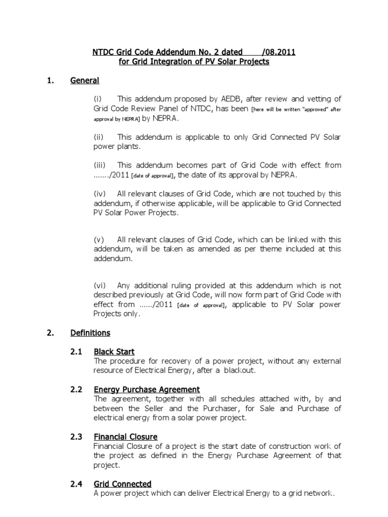 Grid Code Addendum No. 2 dated /08.2011 for Grid Integration of PV ...
