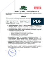 Adhesión CEAPA apoyo HUELGA GENERAL 14 NOVIEM de 2012