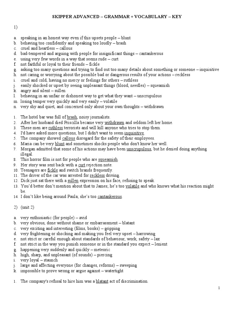 Skipper Advanced Grammar And Vocabulary Key