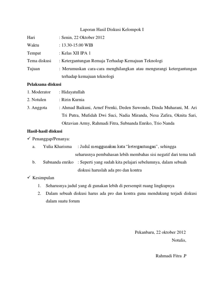 Laporan Hasil Diskusi Kelompok I | PDF