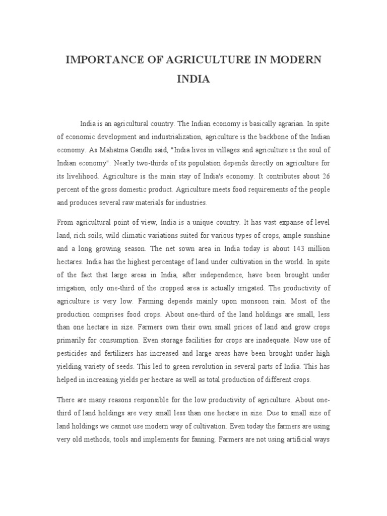 Importance of Agriculture in Modern India | PDF | Economy Of India ...