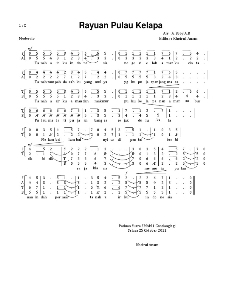 Partitur Rayuan Pulau Kelapa | PDF