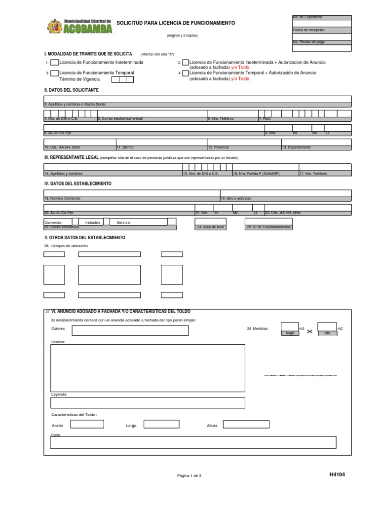 Solicitud de Licencia de Funcionamiento | PDF
