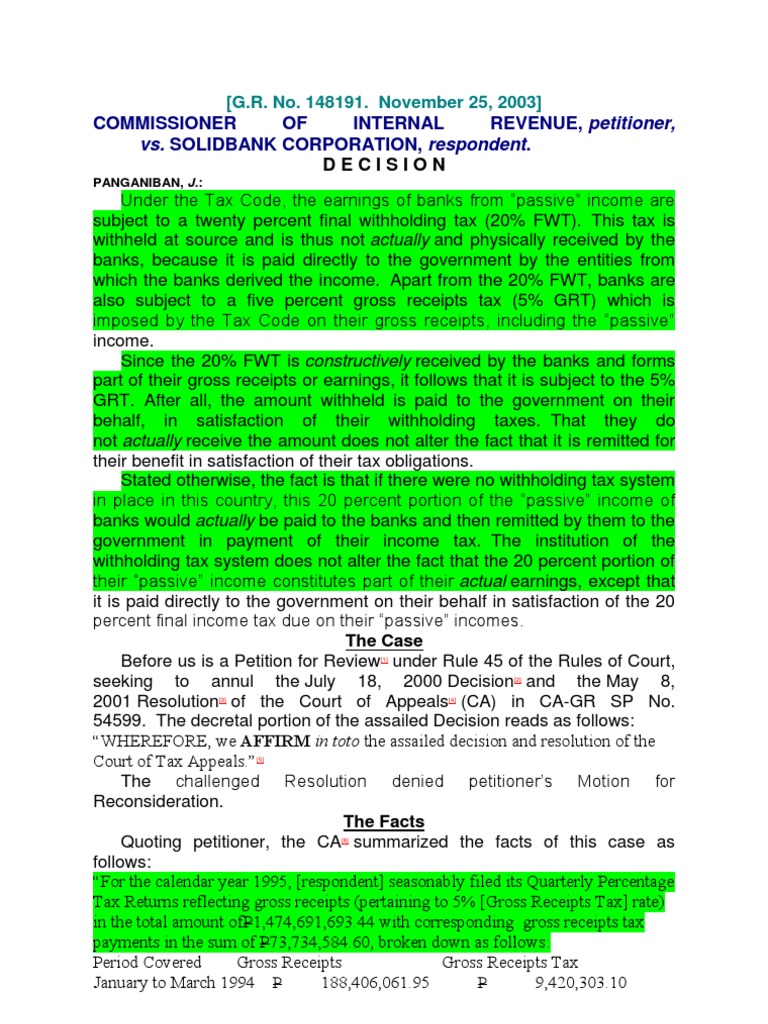 The 20 Final Withholding Tax on Bank Interest Forms Part of