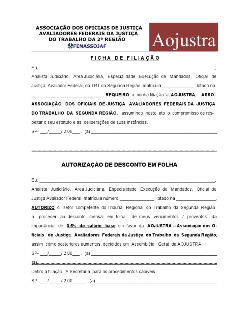 Modelo de Ficha de Filiação | PDF