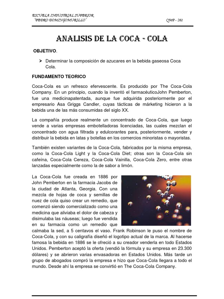 Informe de Coca Cola Terminado  Coca Cola  Productos quimicos