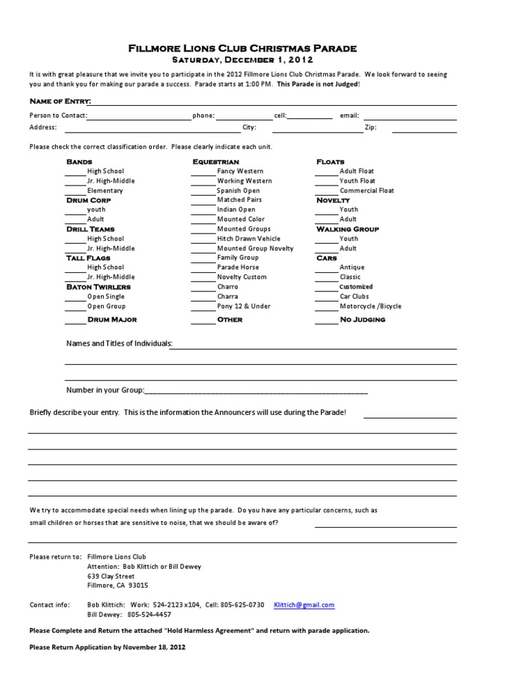 Fillmore Christmas Parade Entry Form | PDF