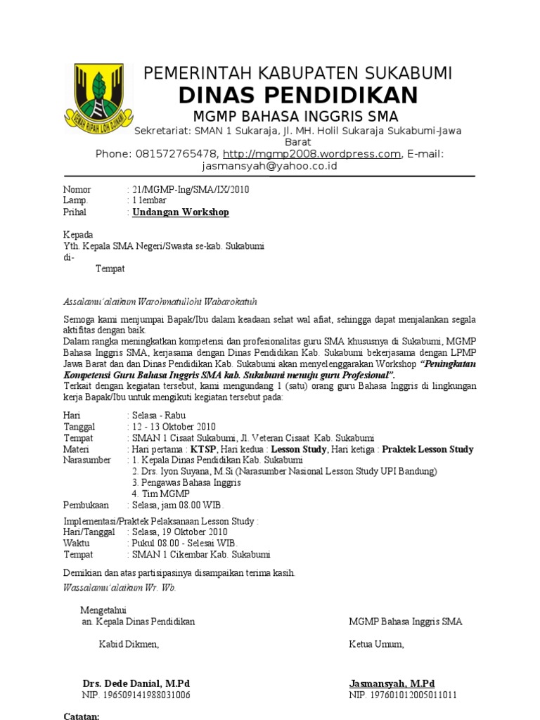 Contoh Surat Undangan Workshop Untuk Guru Suratmenyuratnet