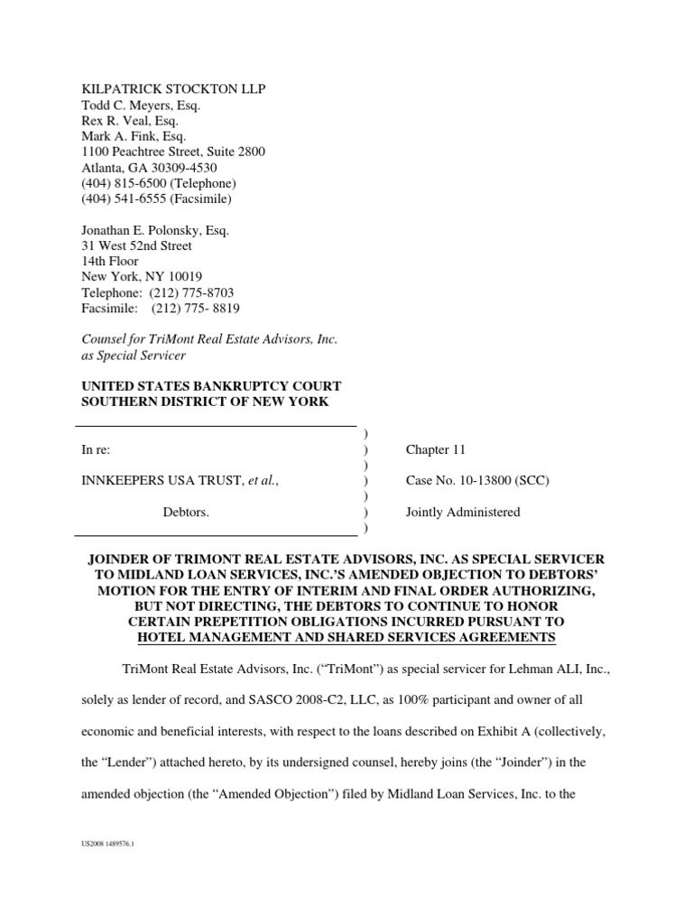 Counsel For Trimont Real Estate Advisors, Inc. As Special Servicer