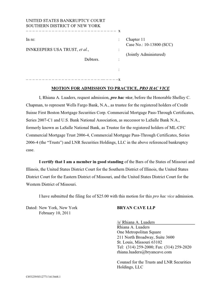Motion For Admission To Practice,: Et Al. | PDF | Bankruptcy | United ...