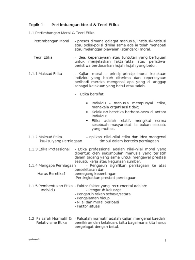 Topik 1 Pertimbangan Moral Dan Teori Etika Professional Ethnic Pdf