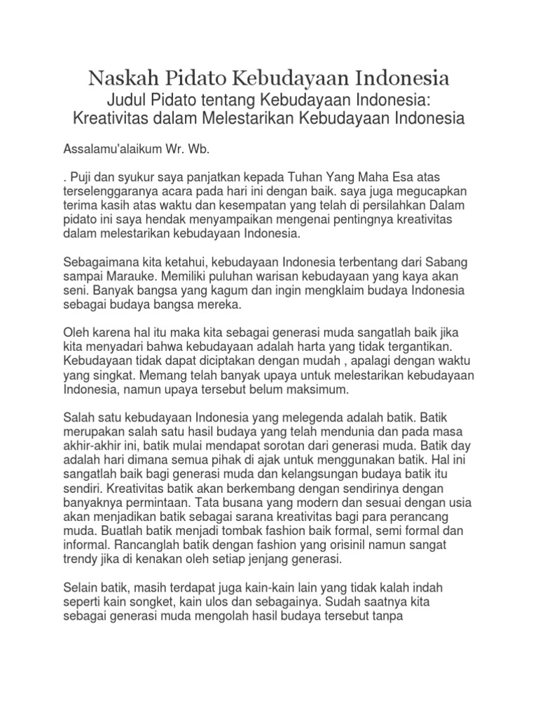 Naskah Pidato Kebudayaan Indonesia
