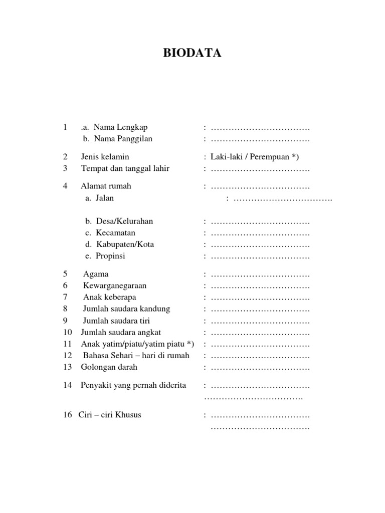 Contoh Formulir Pendaftaran Siswa Baru