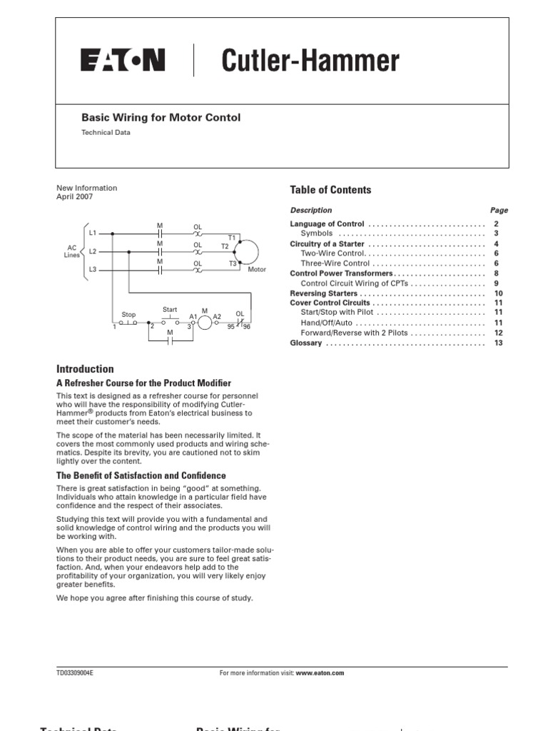 Eaton Motor Control Basic Wiring | Transformer | Relay