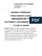 Morris Township Free Rabies Clinic Rescheduled To: Saturday, November 17, 2012 10 AM-12 NOON