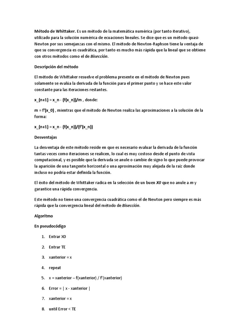 Método de Whittaker en Matemáticas Numéricas | PDF | Derivado | Áreas ...
