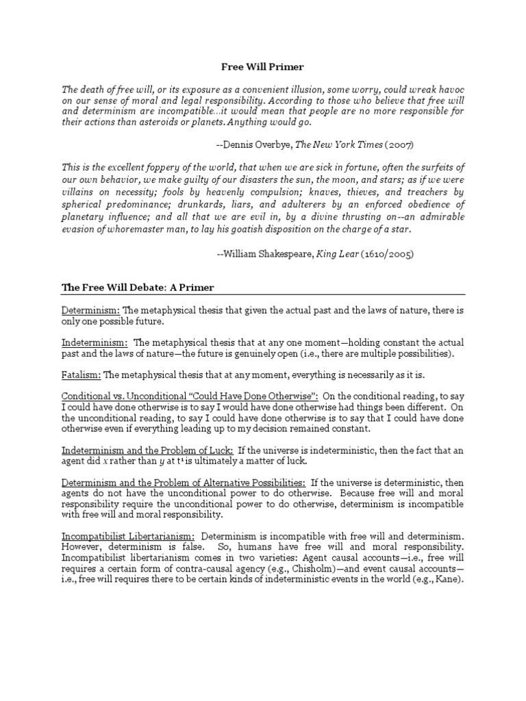 Free Will Primer - Nadelhoffer | PDF | Free Will | Determinism
