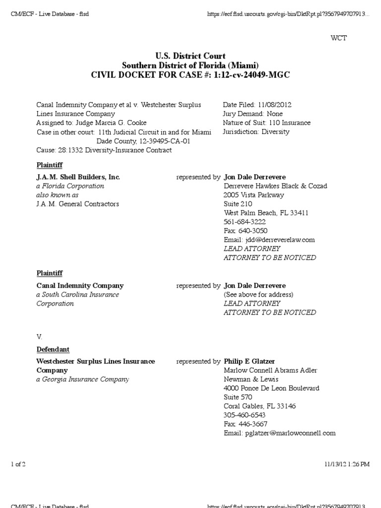 CANAL INDEMNITY COMPANY Et Al v. WESTCHESTER SURPLUS LINES INSURANCE ...