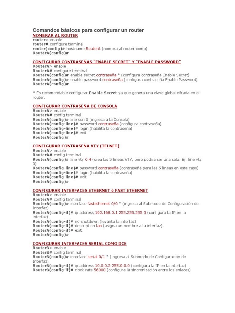 Comandos Básicos para Configurar Un Router | PDF | Enrutador ...