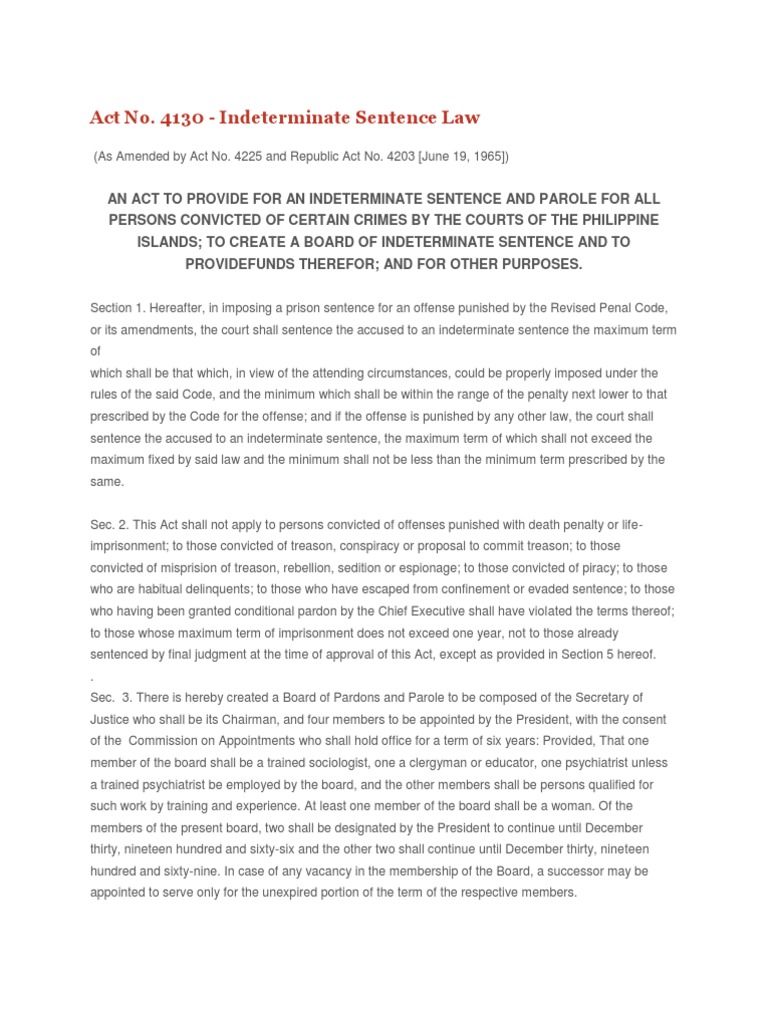 Indeterminate Sentence Law Overview | PDF | Probation | Parole