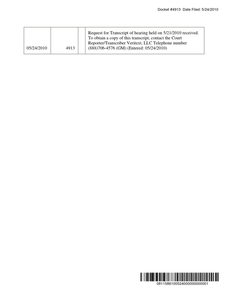Docket #4913 Date Filed: 5/24/2010 | PDF | Law